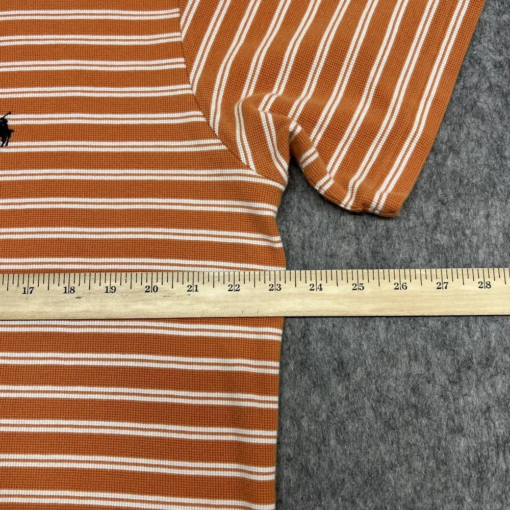 Ralph Lauren Polo Shirt Mens M Orange‎ White Stripe Button Down Collar Pony Big